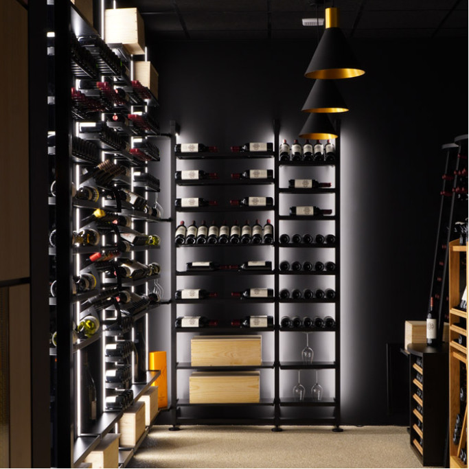 Choice of wooden or metal wine storage for fitting out or decorating an underground wine cellar or air-conditioned wine room.