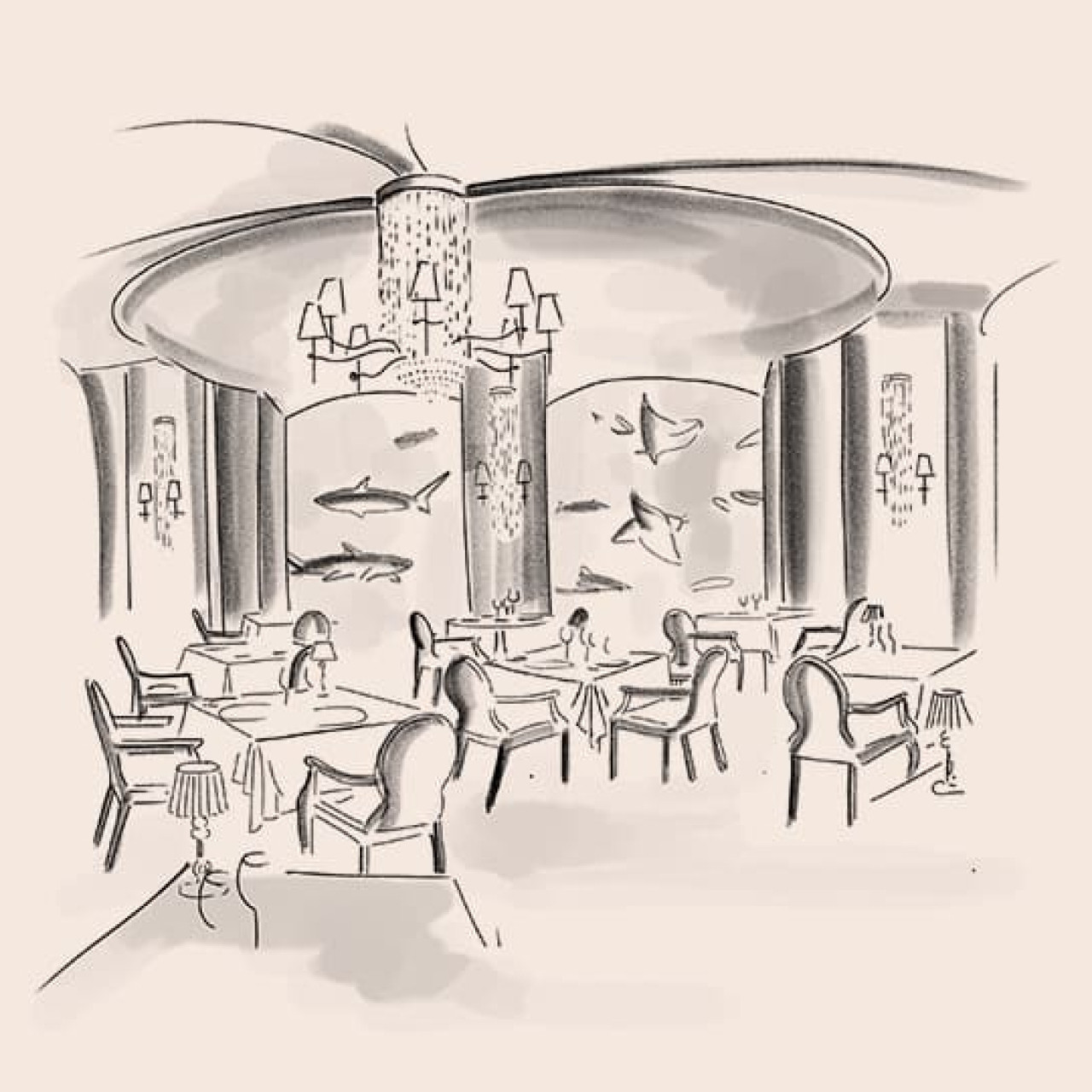 Illustration of the restaurant Ossiano - The Palm - Dubai, United Arab Emirates Illustration of the restaurant Ossiano - The Palm - Dubai, United Arab Emirates
