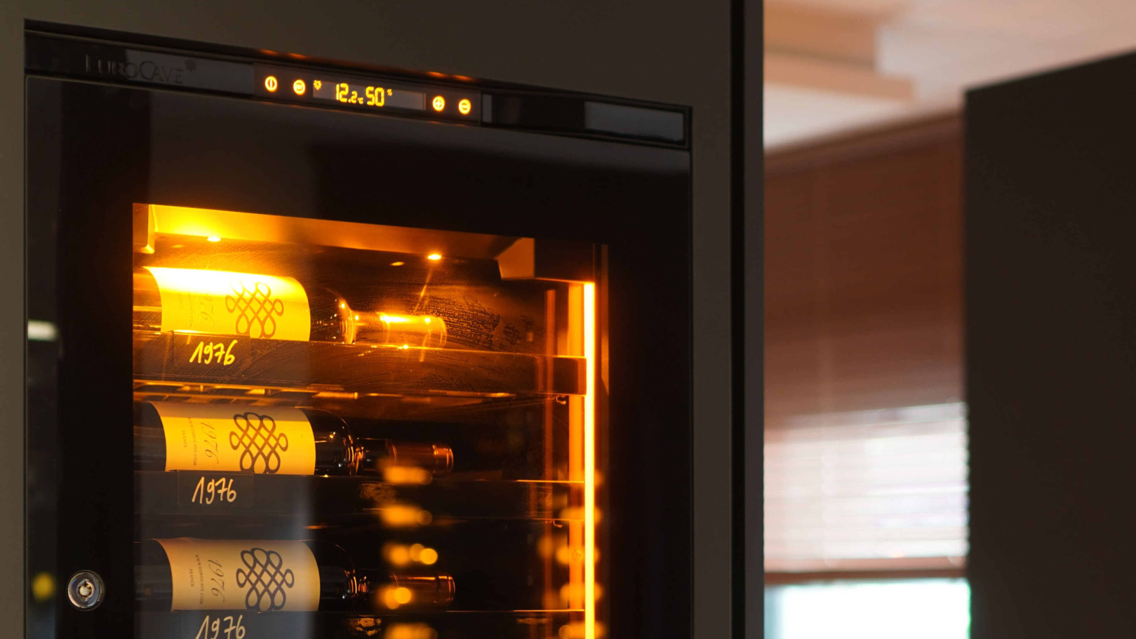 Built-in wine cooler amber light modular and customizable shelf