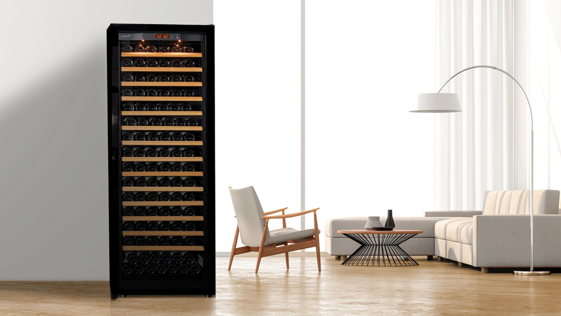 1 temperature wine cabinet for aging wines, glass door, large bottle capacity