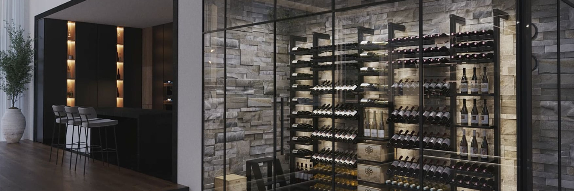 Rangement de cave à vin métallique robuste. La pièce devient un espace de dégustation vin vitré et climatisé. Du plus bel effet dans votre intérieur. - modulo x - eurocave Rangement de cave à vin métallique robuste. La pièce devient un espace de dégustation vin vitré et climatisé. Du plus bel effet dans votre intérieur. - modulo x - eurocave