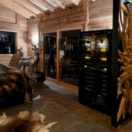 Cave design de standing : numérotée, porte totalement vitrée, couleur d'habillage au choix pour un bel effet dans une salle de réception.