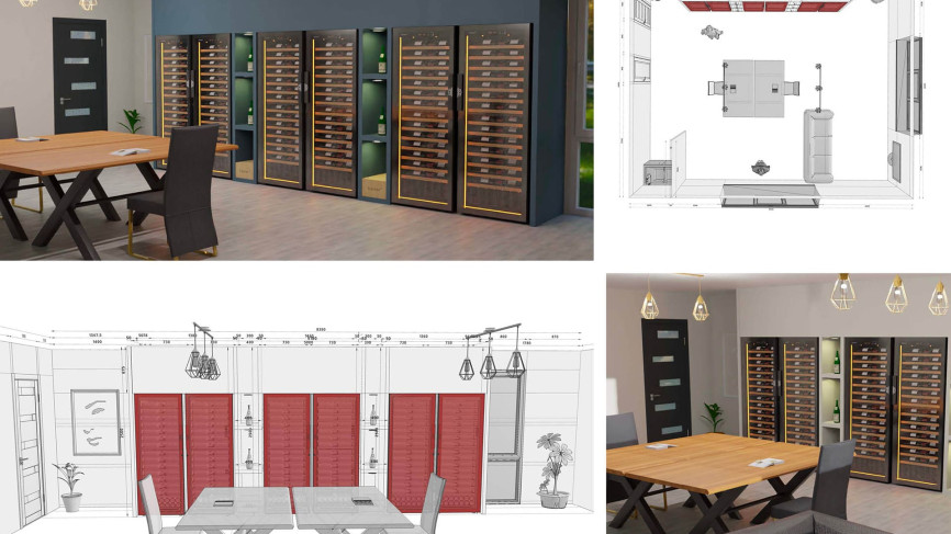Rendus réalistes 3D pour mieux se projeter dans un projet d'architecture d'interieur avec encastrement de cave à vin dans un meuble custom. Rendus réalistes 3D pour mieux se projeter dans un projet d'architecture d'interieur avec encastrement de cave à vin dans un meuble custom.