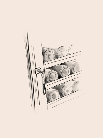 Bleistiftillustration eines elektrischen Weinkellers eurocave Bleistiftillustration eines elektrischen Weinkellers eurocave
