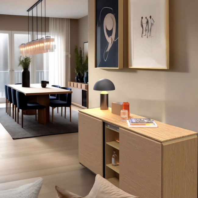 Harmonie light oak wine cabinet with opaque doors for storing bottles at serving temperature