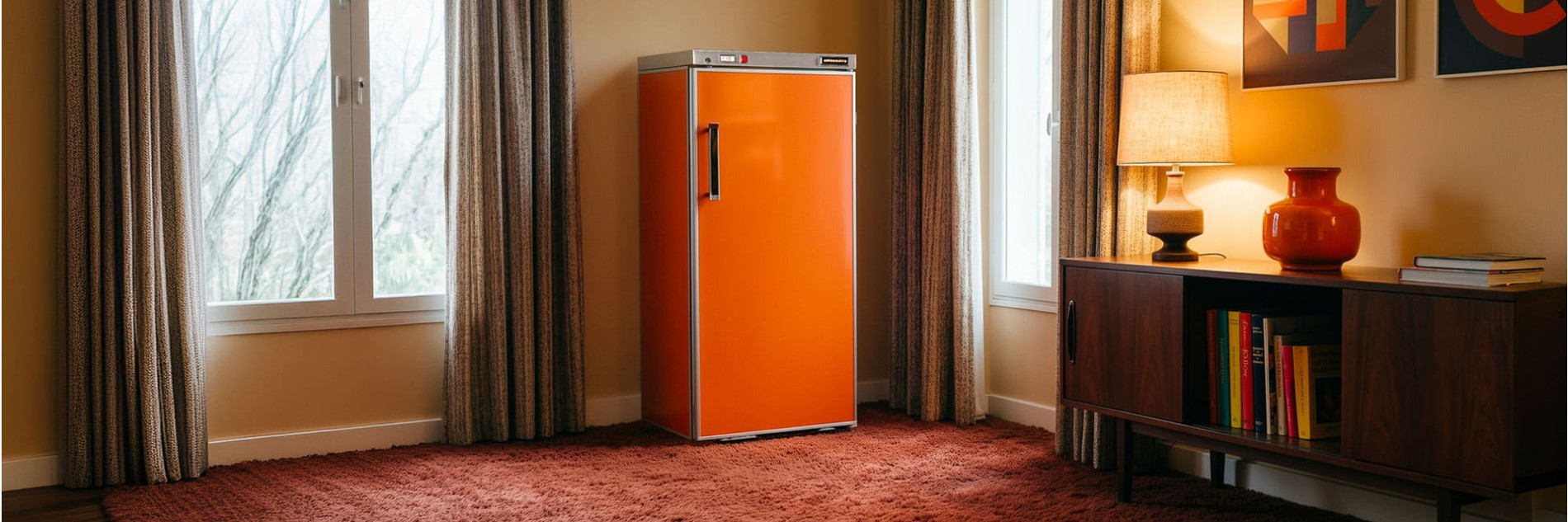 First historic wine fridge featuring a vintage orange interior