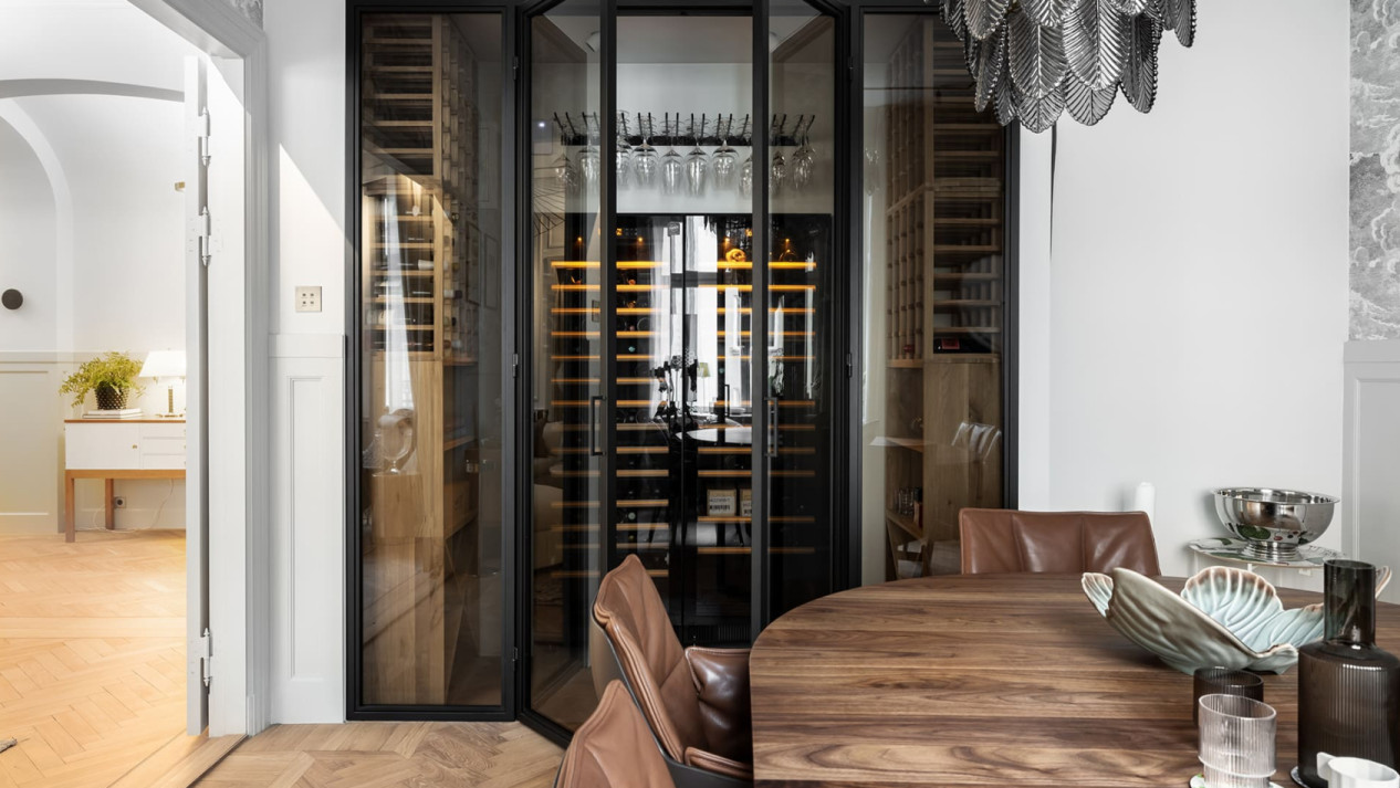 Design wine fridge integrated into a contemporary private residence