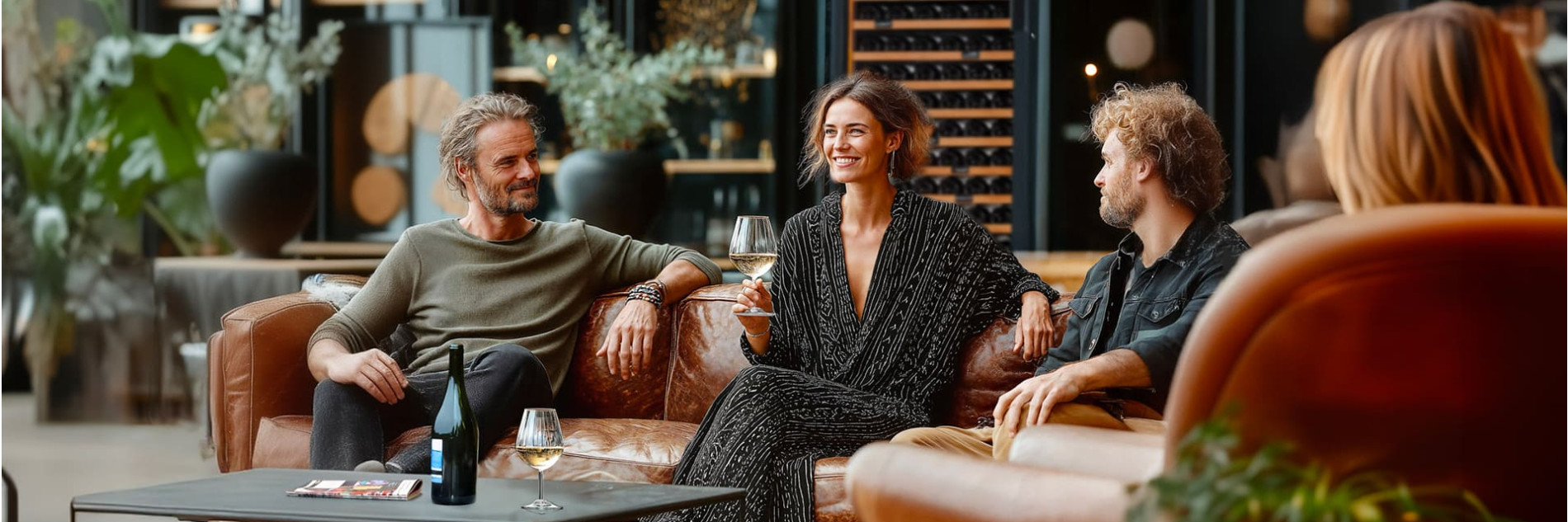 Groupe d’amis partageant un moment de convivialité autour d’un verre de vin