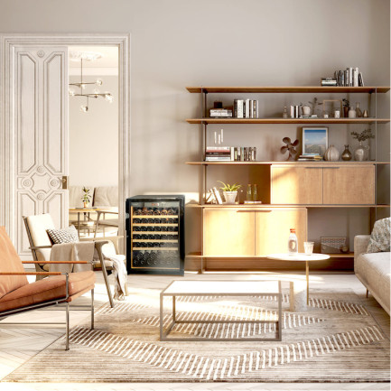 Cave a vin de vieillissement petit format pose libre dans le salon - Revelation EuroCave