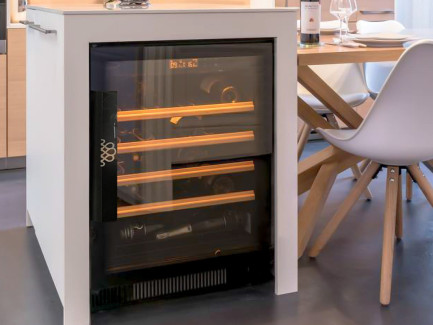 EuroCave built-in wine fridge integrated into a kitchen island