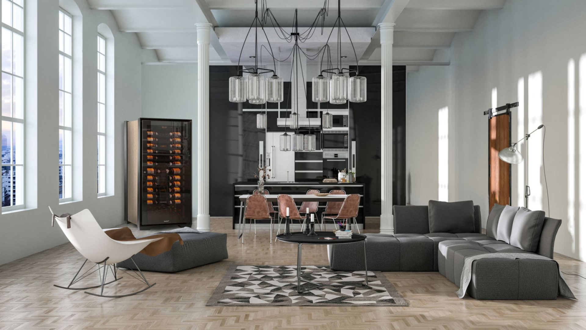 The best aging wine cabinet in the world installed in an apartment with character, modern plateau, with elegant designer furniture. - Royale EuroCave